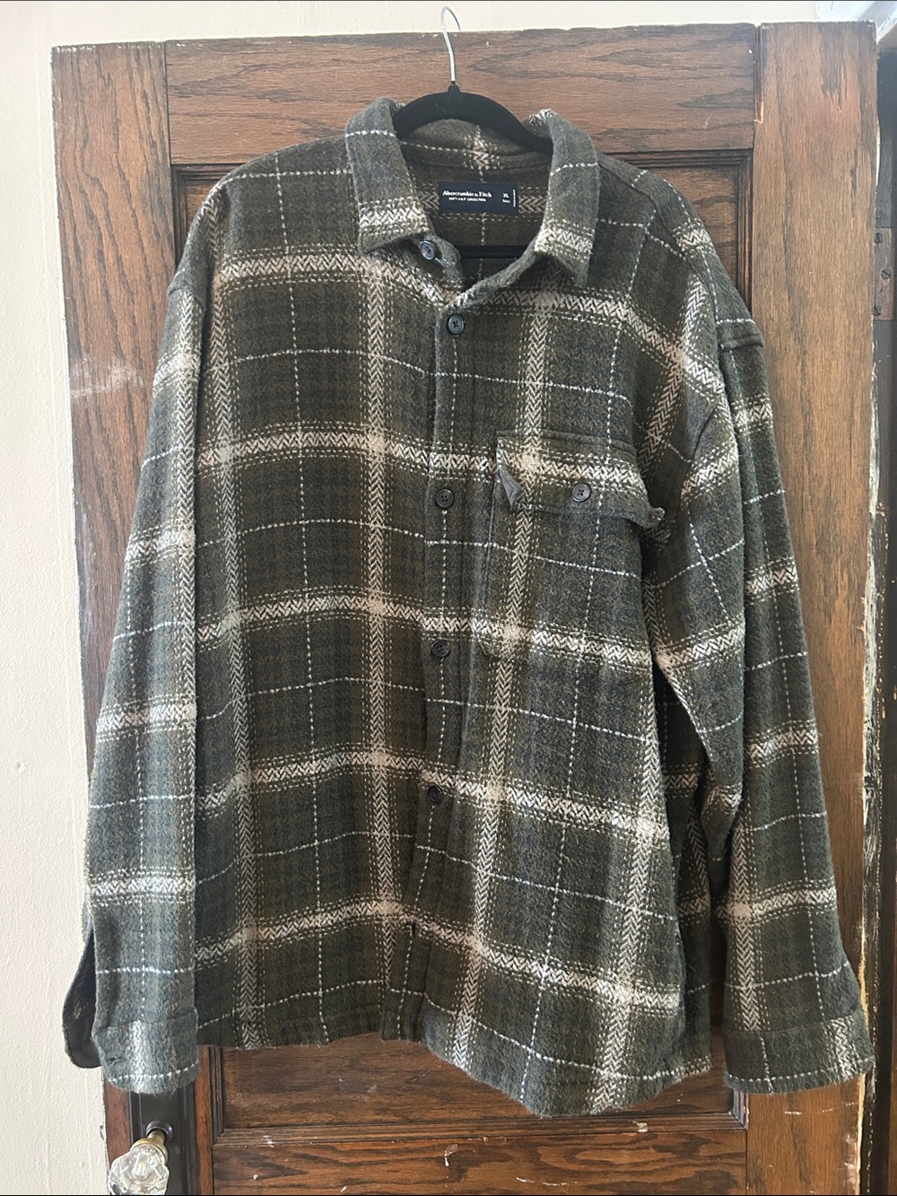 Abercrombie & Fitch Olive Green Plaid Button-Up Shirt Jacket